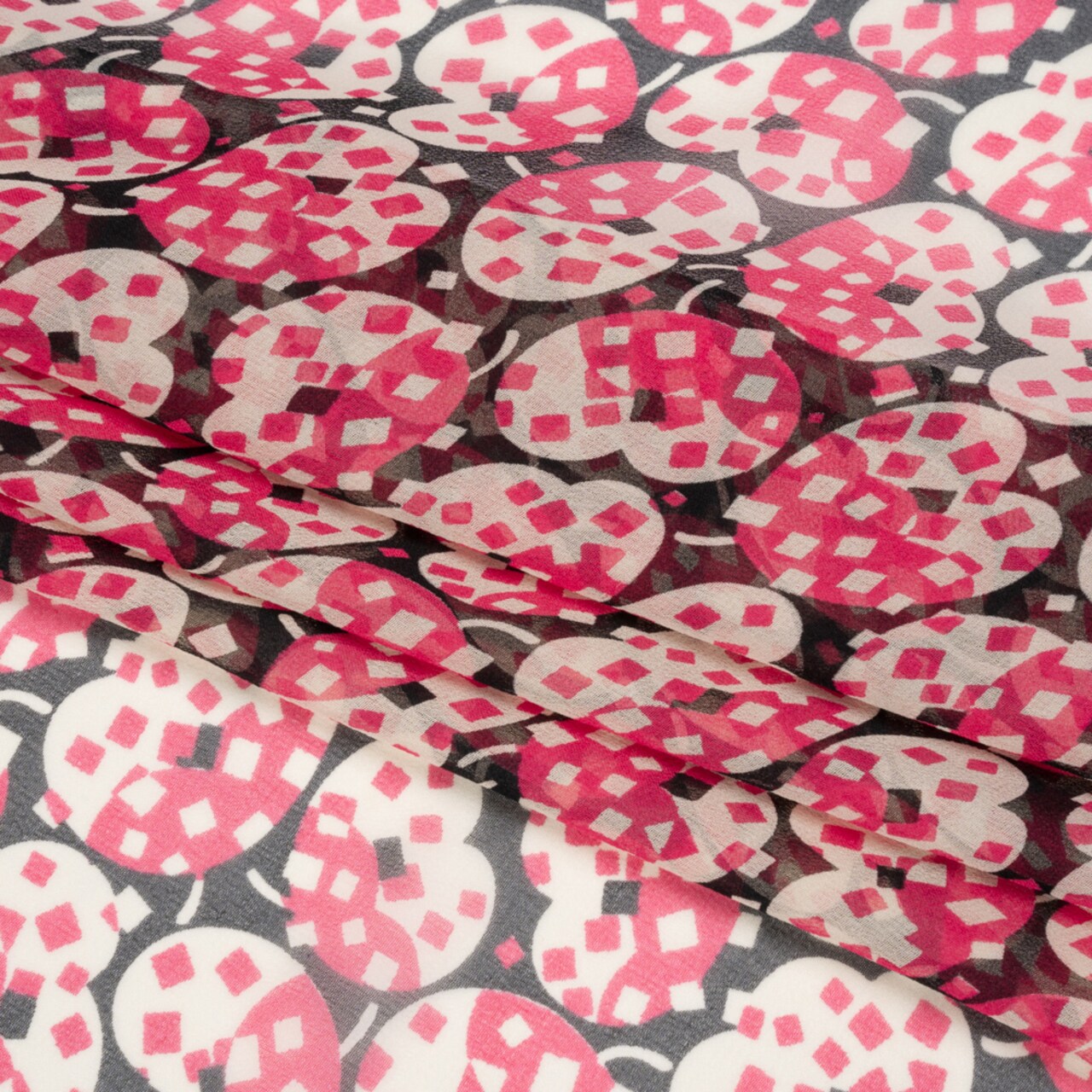1 Yard Pink, White and Black Sprinkled Treats Silk Chiffon Fabric 54 Inch Width